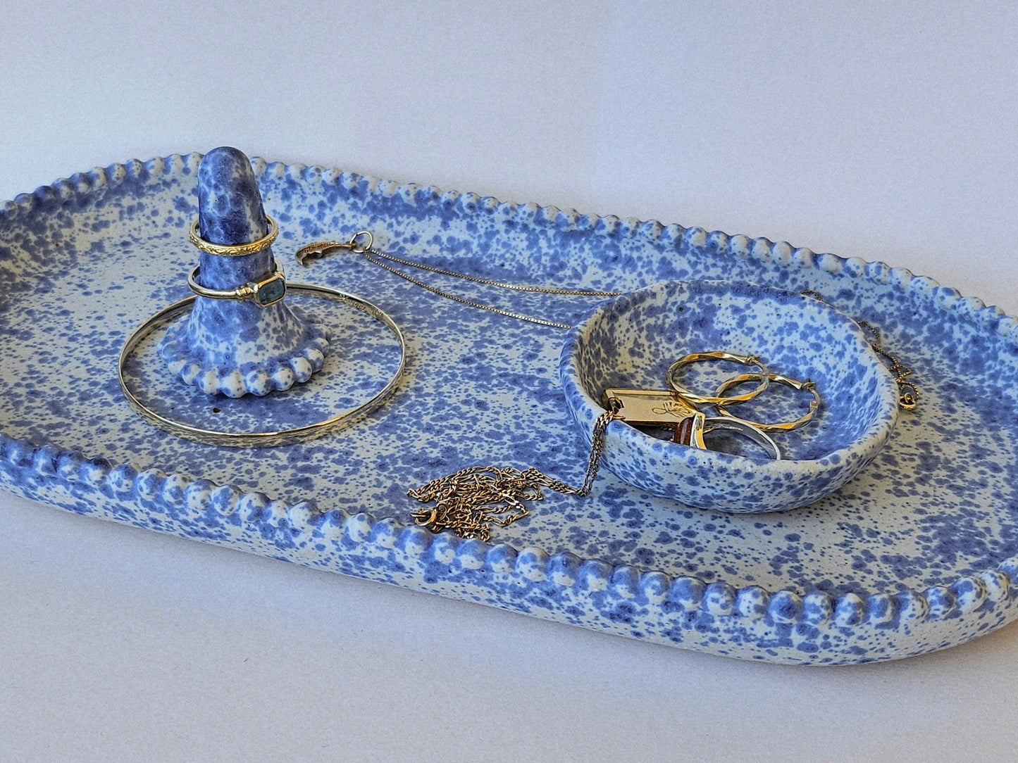 Blue Speckled Trinket Set