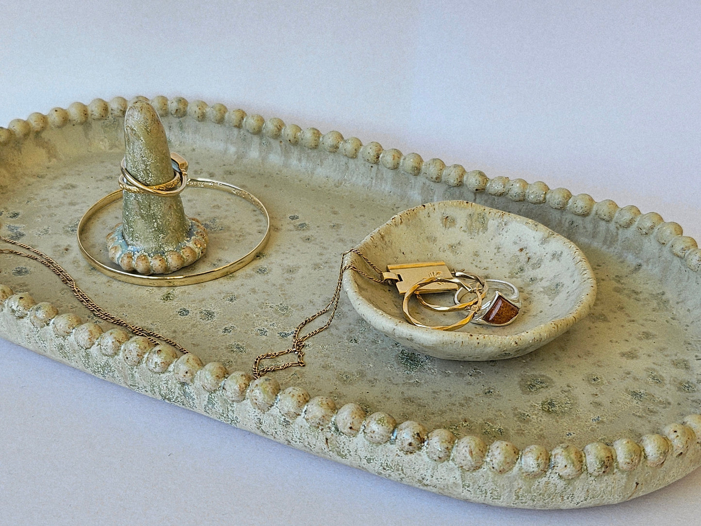 Sage Speckled Trinket Set