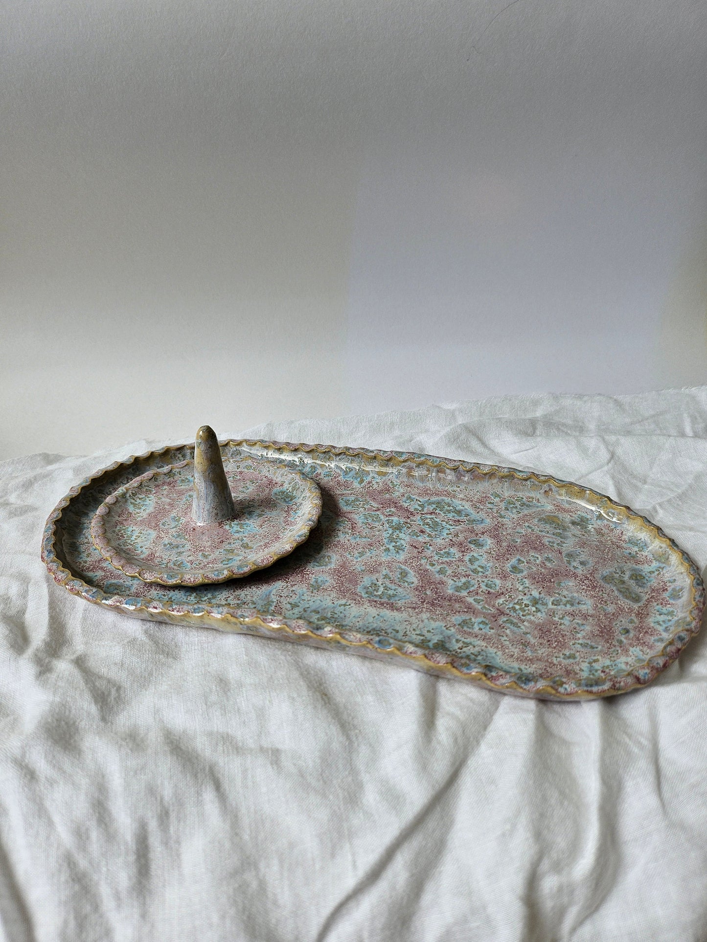 Pink & Jade Speckled Trinket Set