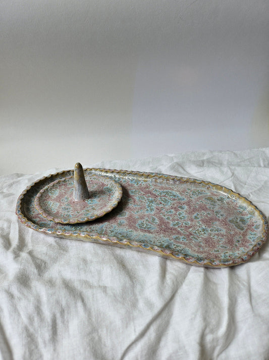 Pink & Jade Speckled Trinket Set