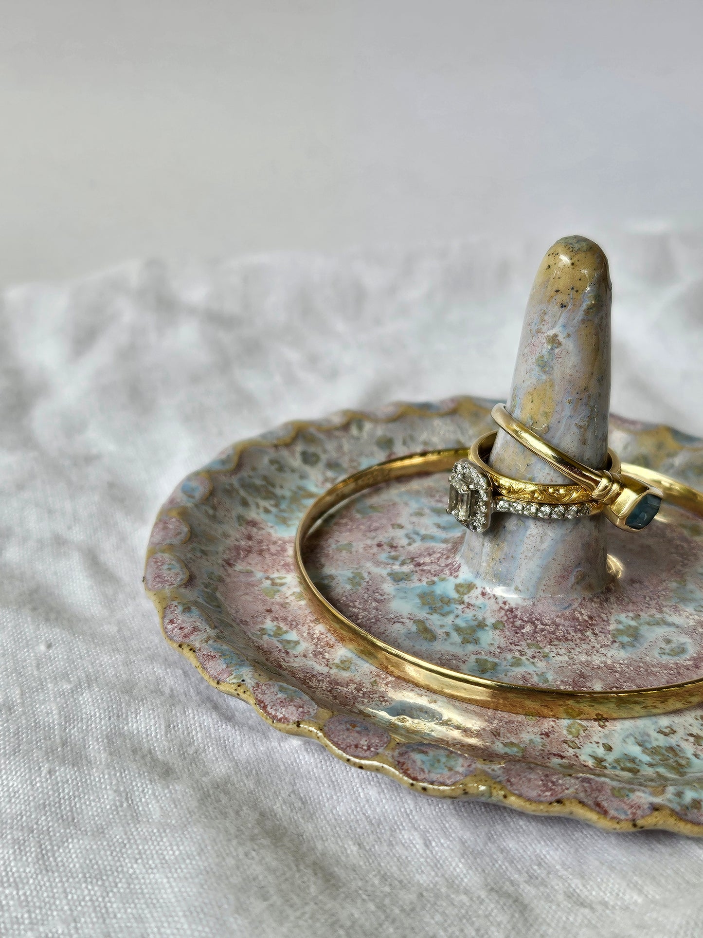 Pink & Jade Speckled Trinket Set